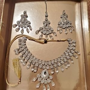 Indian pakistani jewerly set earring necklace tika